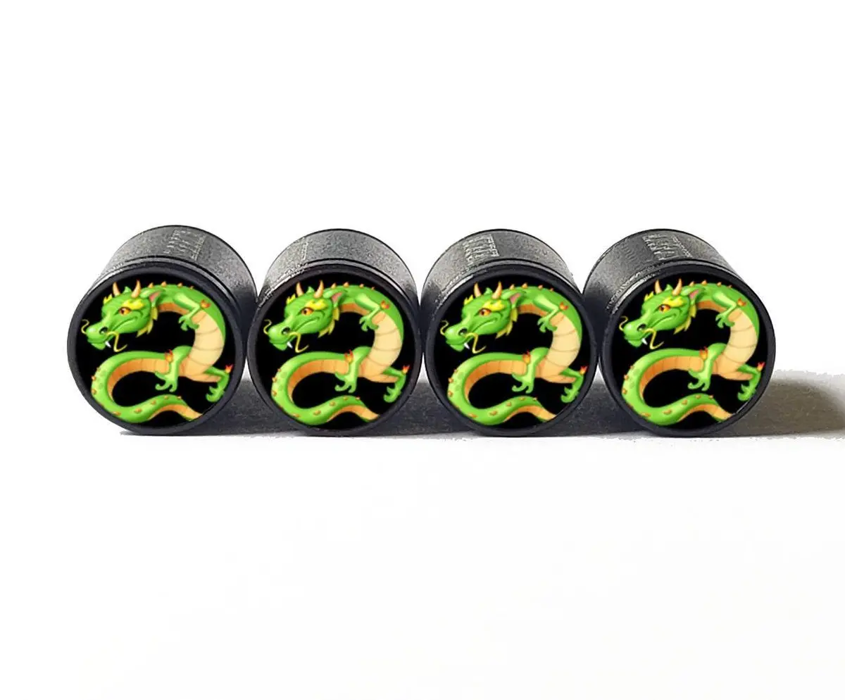Green Dragon Tire Valve Caps - Black Aluminum - Set Of Four 1
