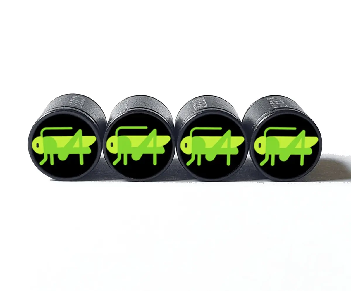 Green Grasshopper Emoji Tire Valve Caps - Black Aluminum - Set Of Four 1