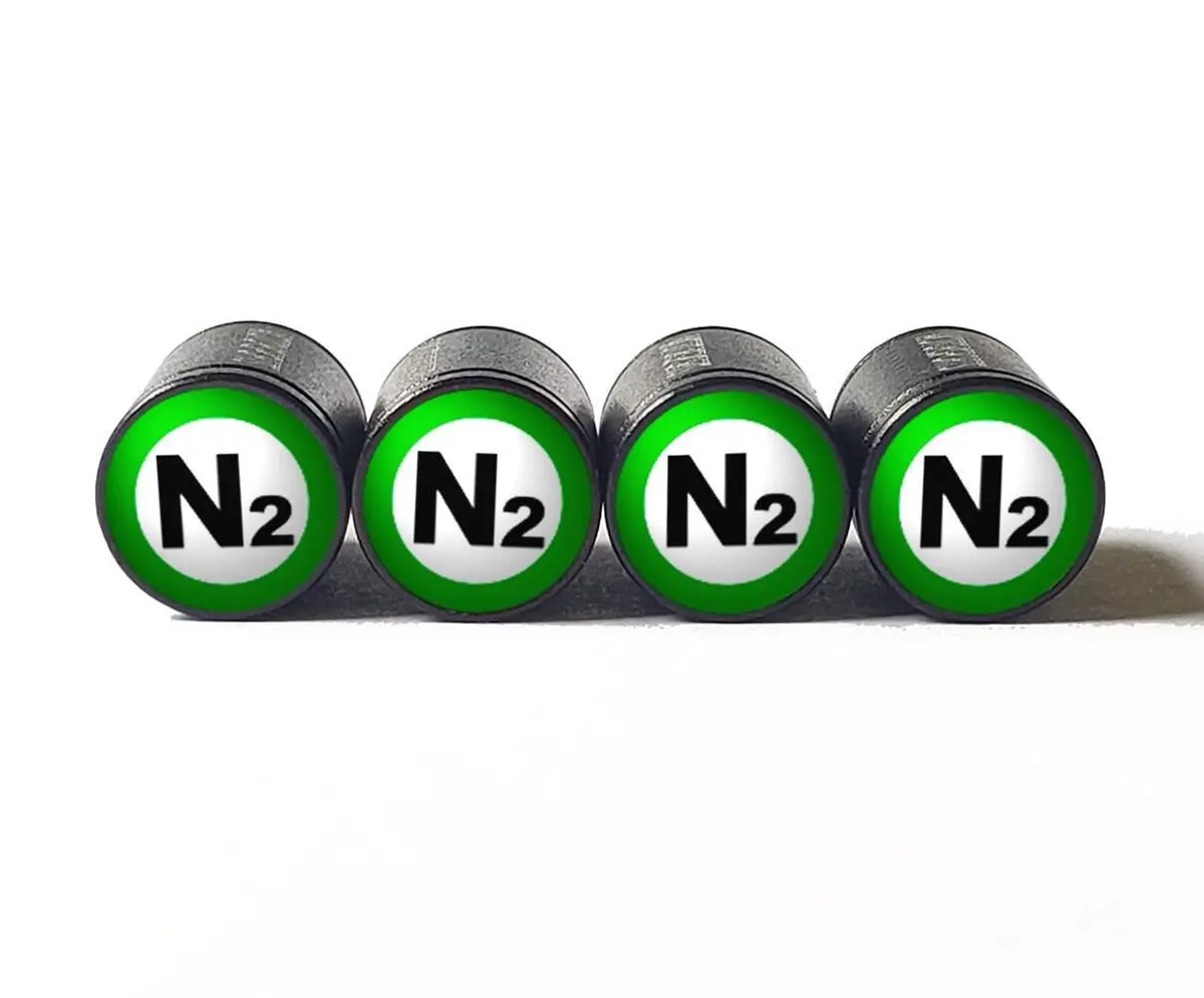 Green N2 Nitrogen Tire Valve Stem Caps - Black Aluminum - Type 2 1