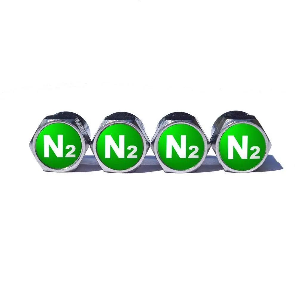 Green N2 Nitrogen Tire Valve Stem Caps - Chrome Coated - Type 1 1