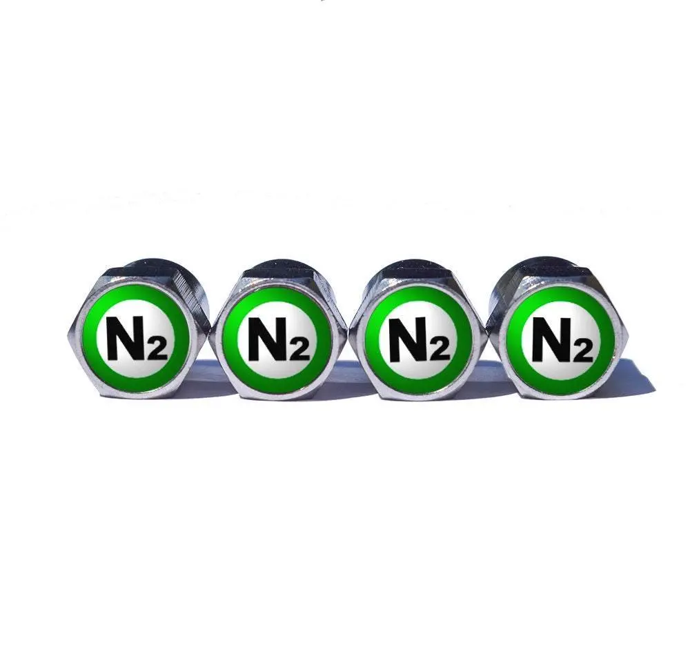 Green N2 Nitrogen Tire Valve Caps (Style 2) - Chrome Coated - Universal 1