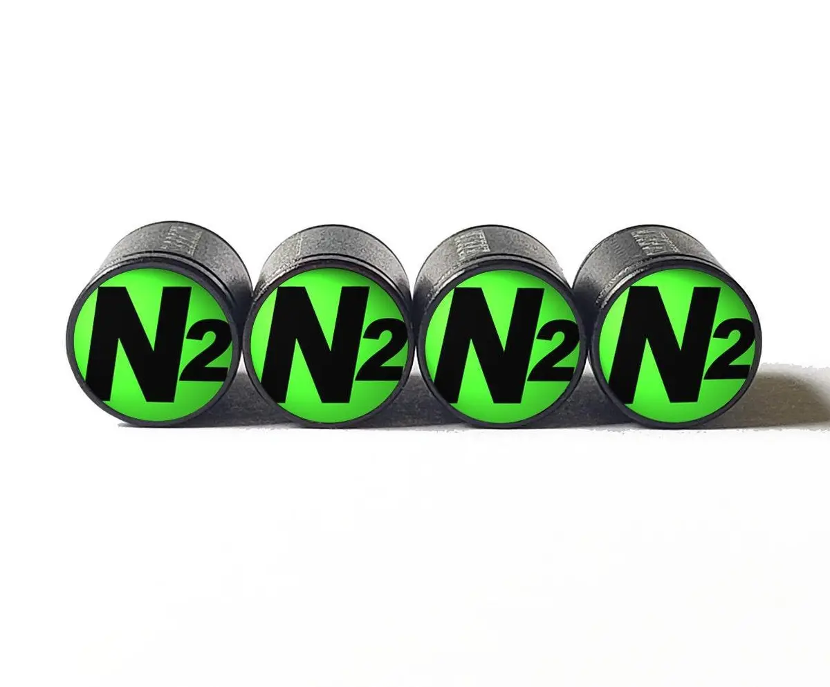 Green With Black N2 Nitrogen Tire Valve Caps - Black Aluminum - Universal 1