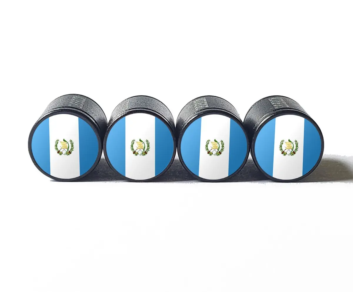 Guatamala Guatamalan Flag Tire Valve Caps - Black Aluminum - Set Of Four 1