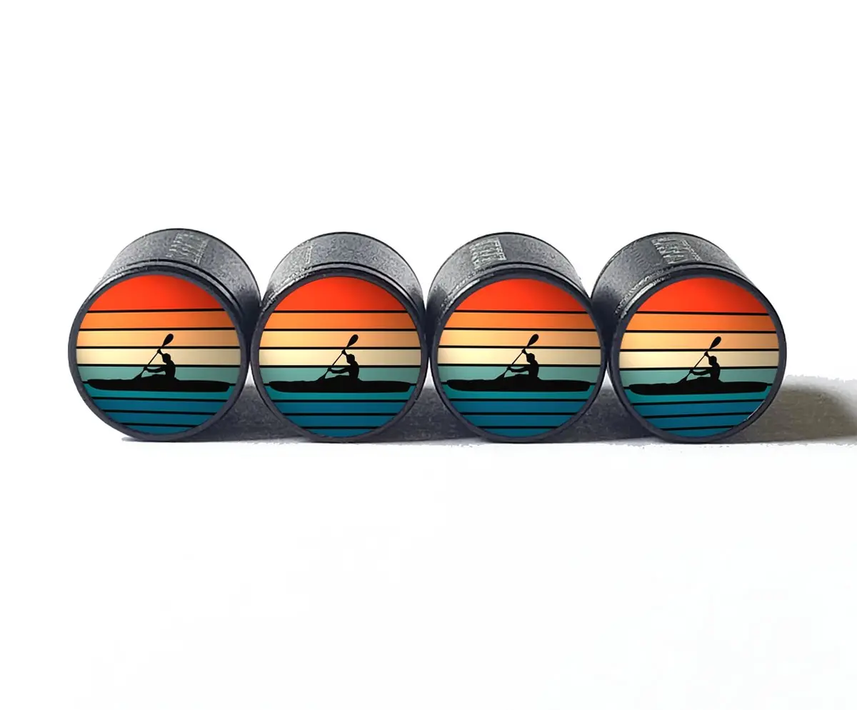Guy On Kayak Canoe (Style 2) Tire Valve Caps - Aluminum - Set Of Four 1