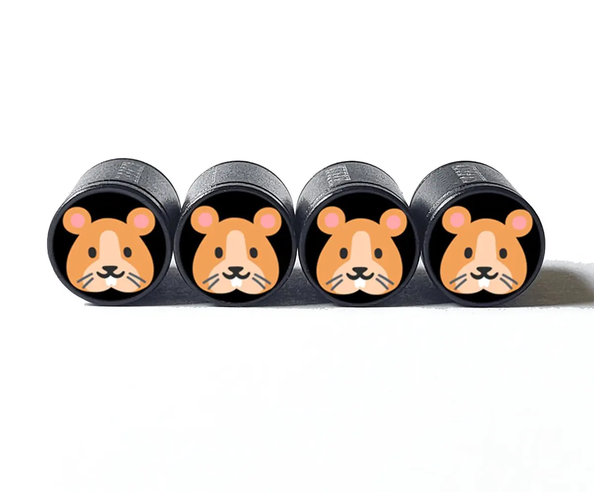 Hamster Emoji Tire Valve Caps - Black Aluminum - Set Of Four 1