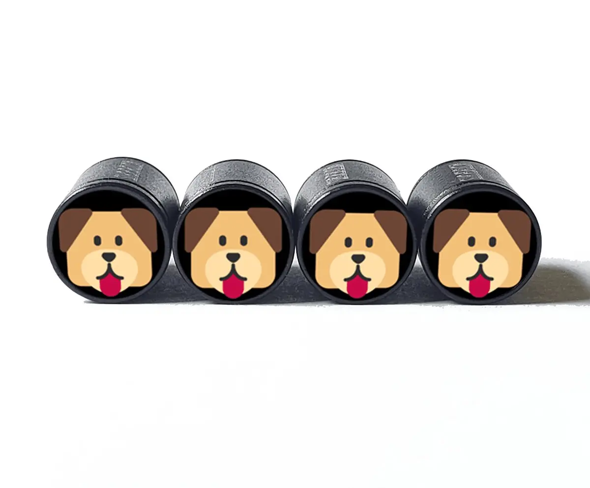 Happy Puppy Dog Emoji Tire Valve Caps - Black Aluminum - Set Of Four 1