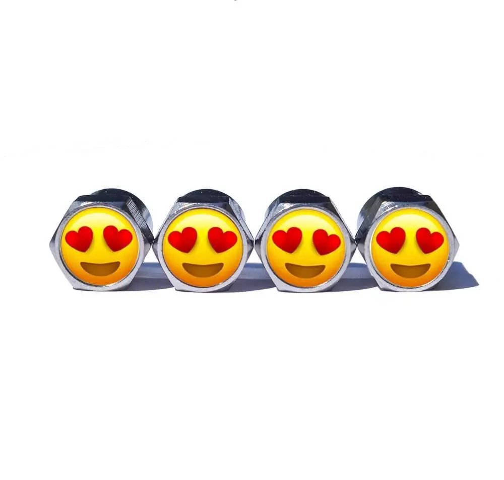 Heart Eyes Emoji Tire Valve Stem Caps - Chrome Coated - Set Of Four 1