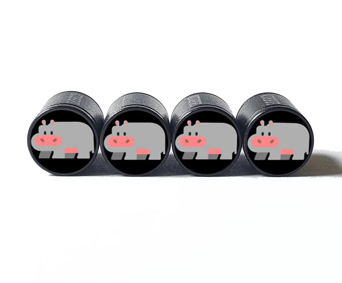 Hippo Hippopotamus Emoji Tire Valve Caps - Black Aluminum - Set Of Four 1