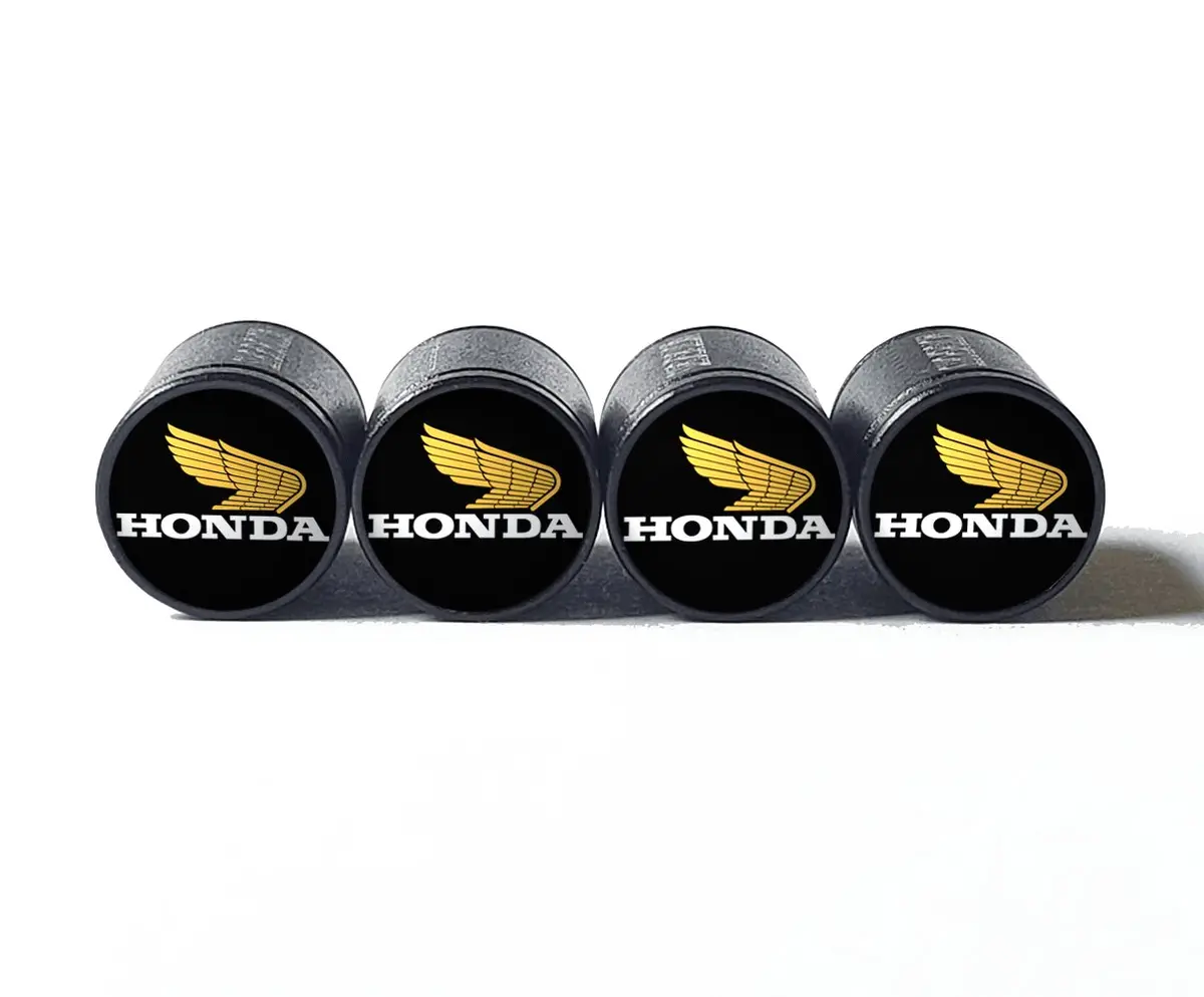 Honda Wings Logo (Type 1) Tire Valve Caps - Black Aluminum - Set Of 4 1