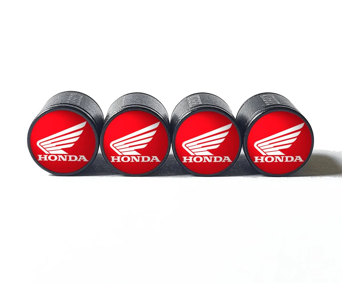 Honda Wings Logo (Type 3) Tire Valve Caps - Black Aluminum - Set Of 4 1