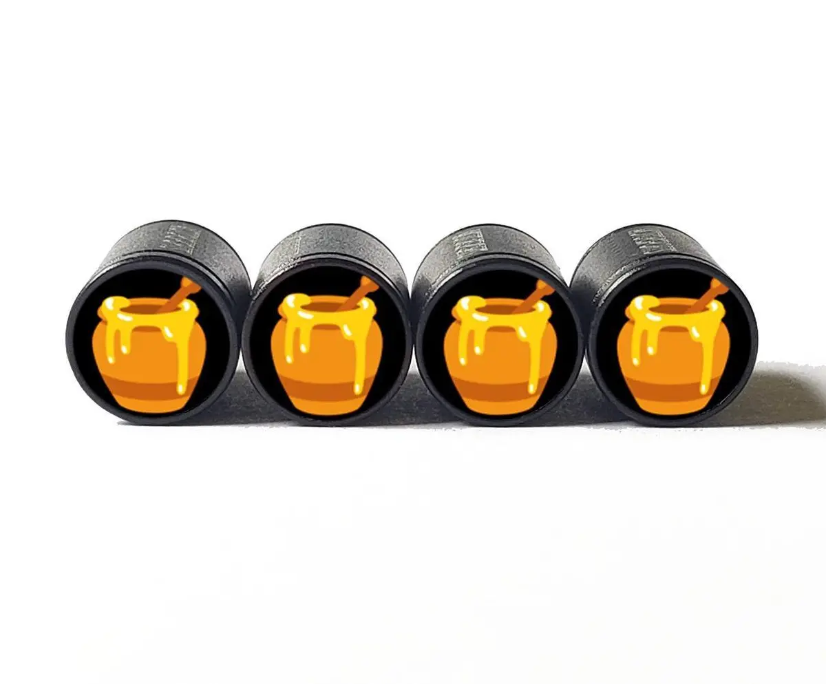 Honeypot Emoji Tire Valve Caps - Black Aluminum - Set Of Four 1