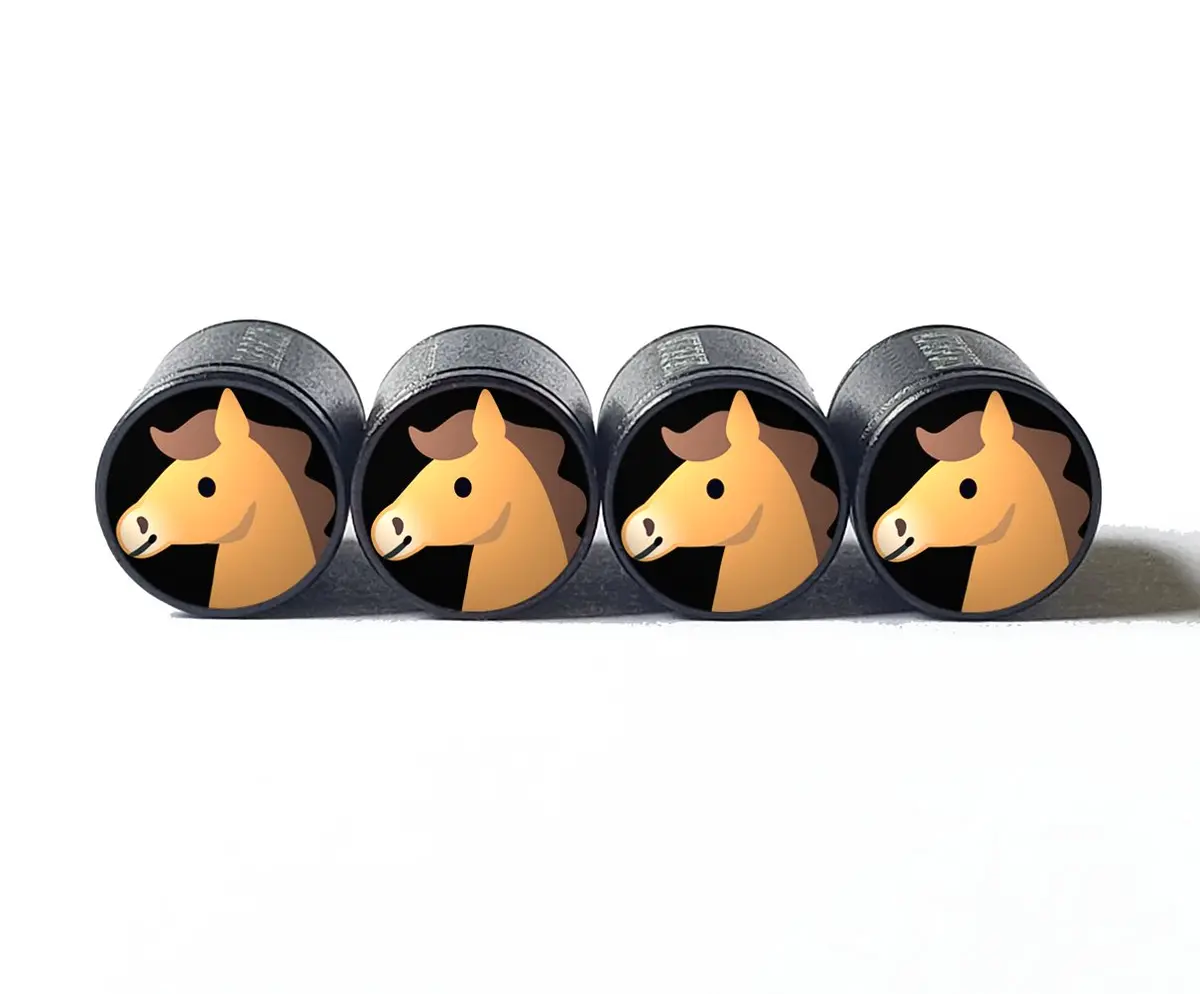 Horse Head Tire Valve Caps - Black Aluminum - Set Of Four 1