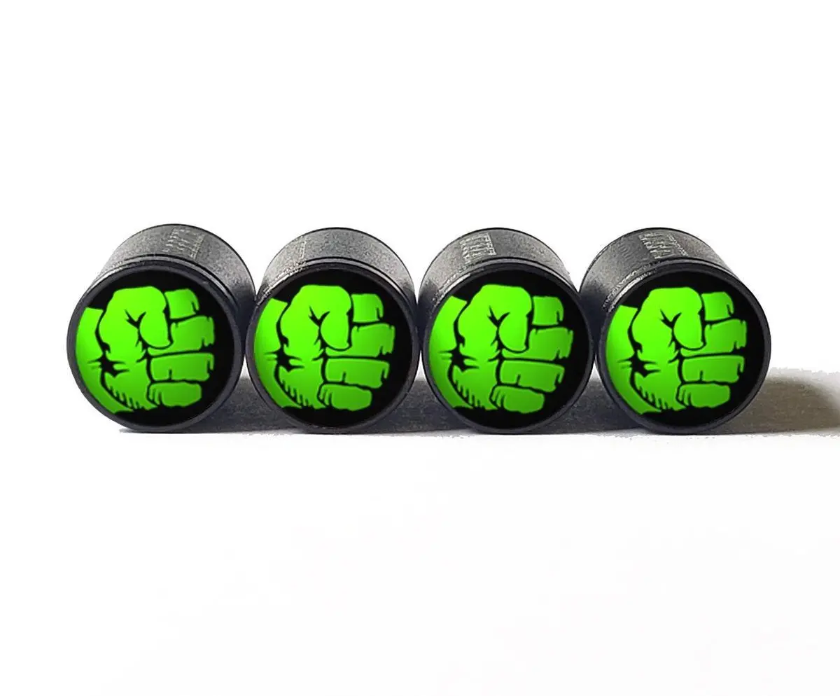 Hulk Fist Tire Valve Stem Caps - Black Aluminum - Set Of Four 1