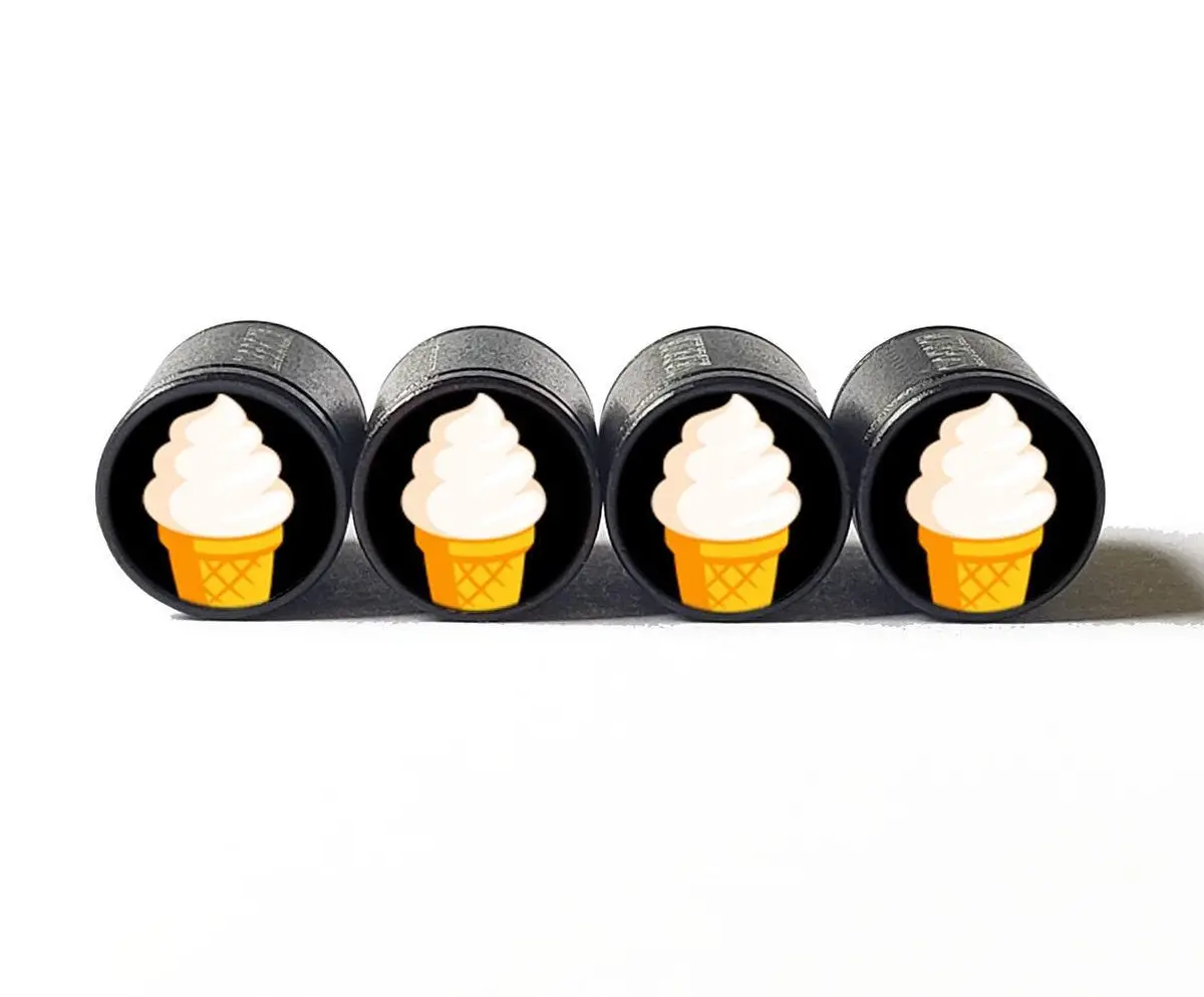 Ice Cream Cone Tire Valve Caps - Black Aluminum - Set Of Four 1