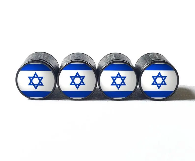 Israeli Israel Flag Tire Valve Caps - Black Aluminum - Set Of Four 1