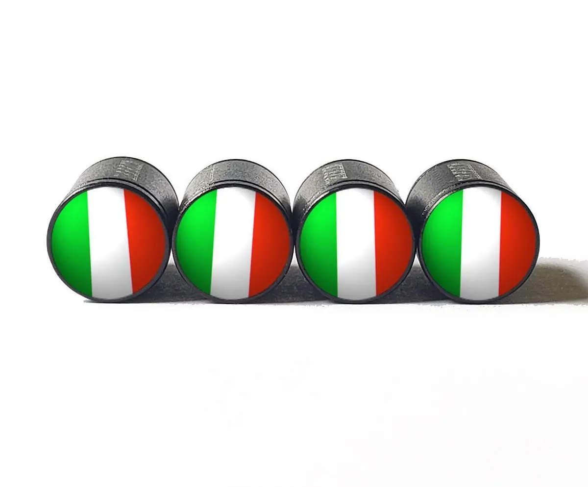 Italy Italian Flag Tire Valve Caps - Black Aluminum - Set Of Four 1