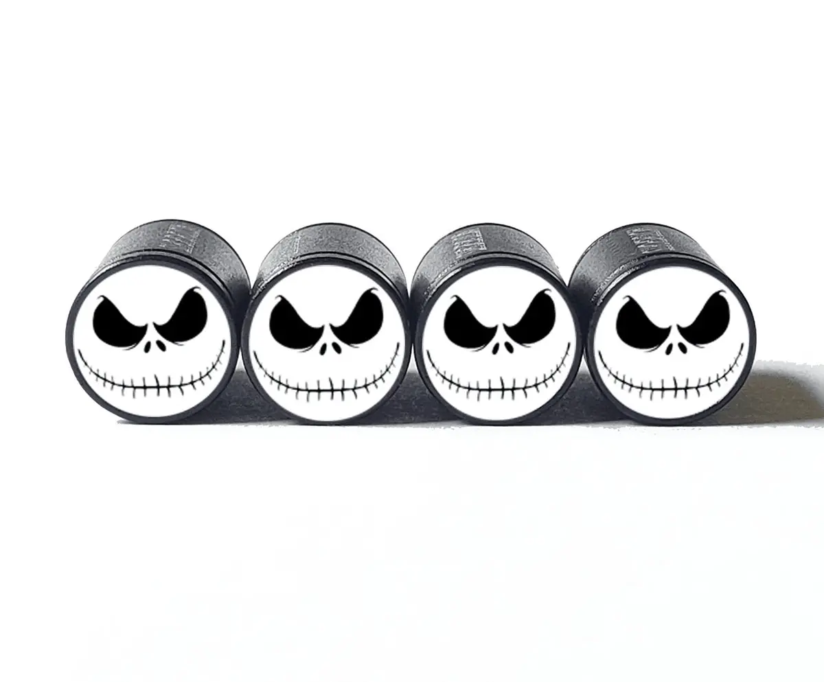 Jack Skellington Face Tire Valve Caps - Black Aluminum - Set Of Four 1