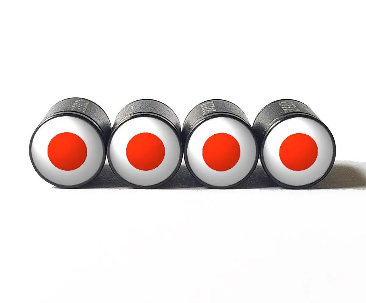 Japan Japanese Flag Tire Valve Caps - Black Aluminum - Set Of Four 1
