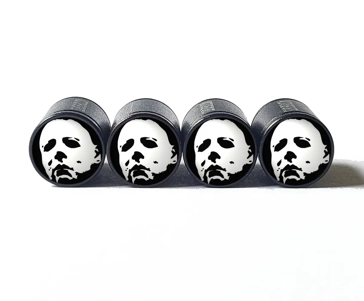 Jason Halloween Mask Tire Valve Caps - Black Aluminum - Set Of Four 1