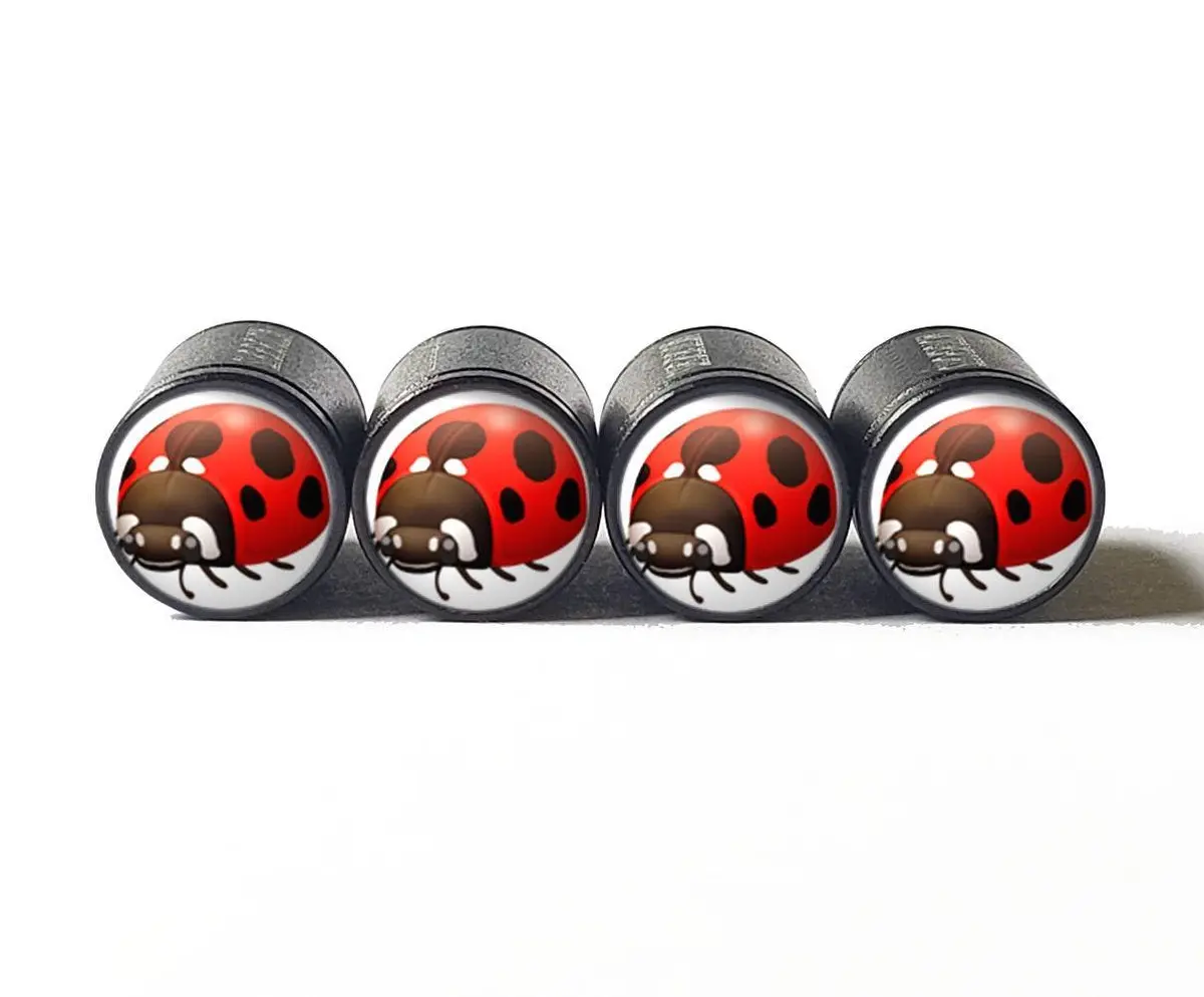 Ladybug Tire Valve Caps - Black Aluminum - Set Of Four 1