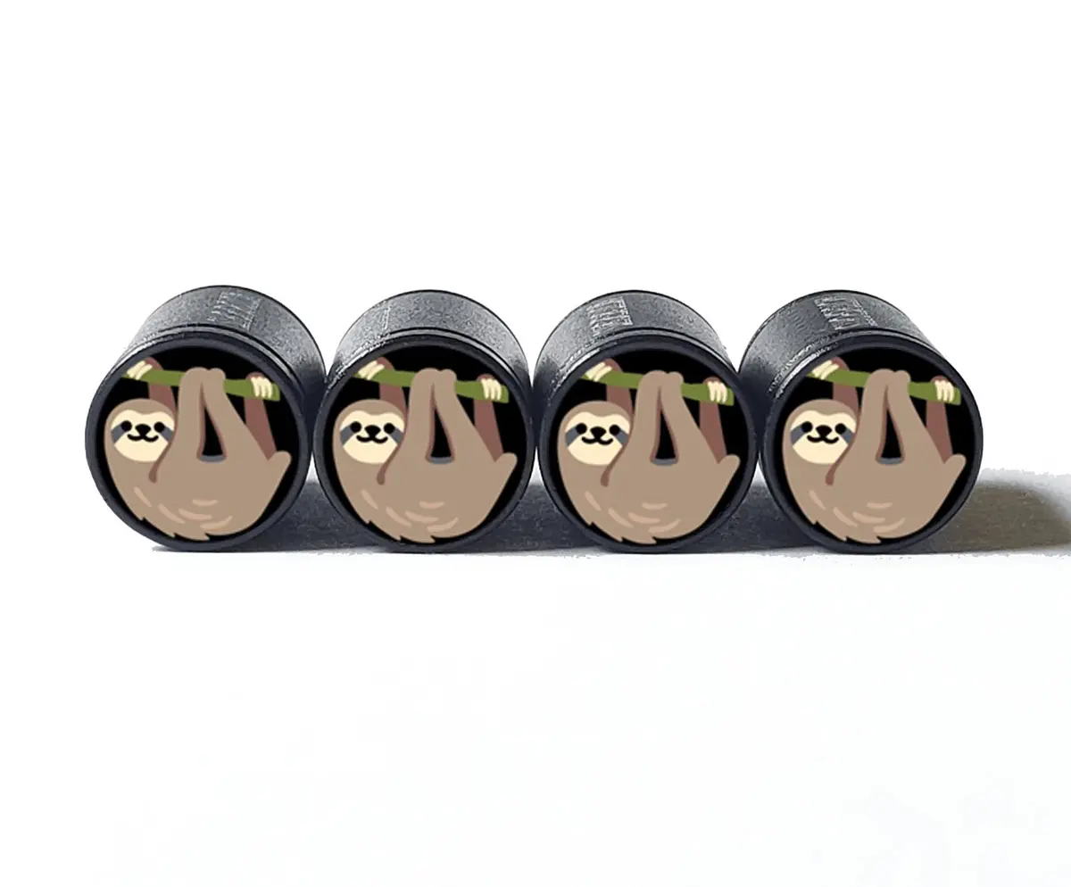 Cute Sloth Tire Valve Caps - Black Aluminum - Set Of Four 1
