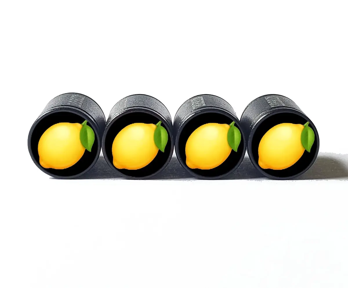 Lemon Tire Valve Caps - Black Aluminum - Set Of Four 1