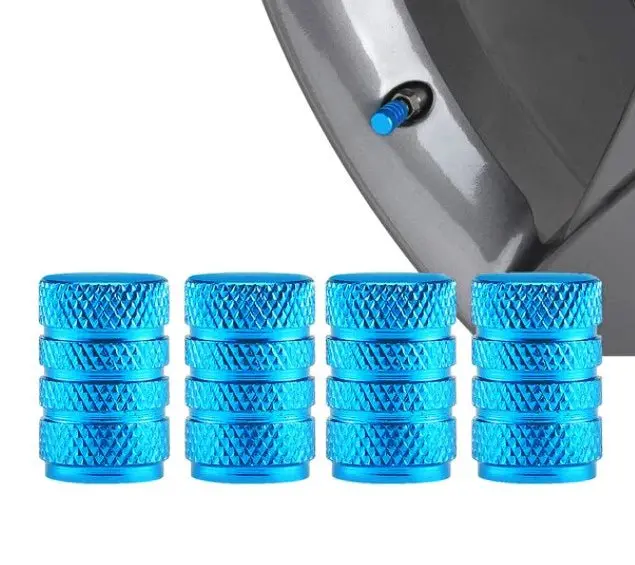 Light Blue Barrel Aluminum Tire Valve Caps - Sets Of 4, 8, 12 Or 20 - Universal, Fits On All Vehicles 3