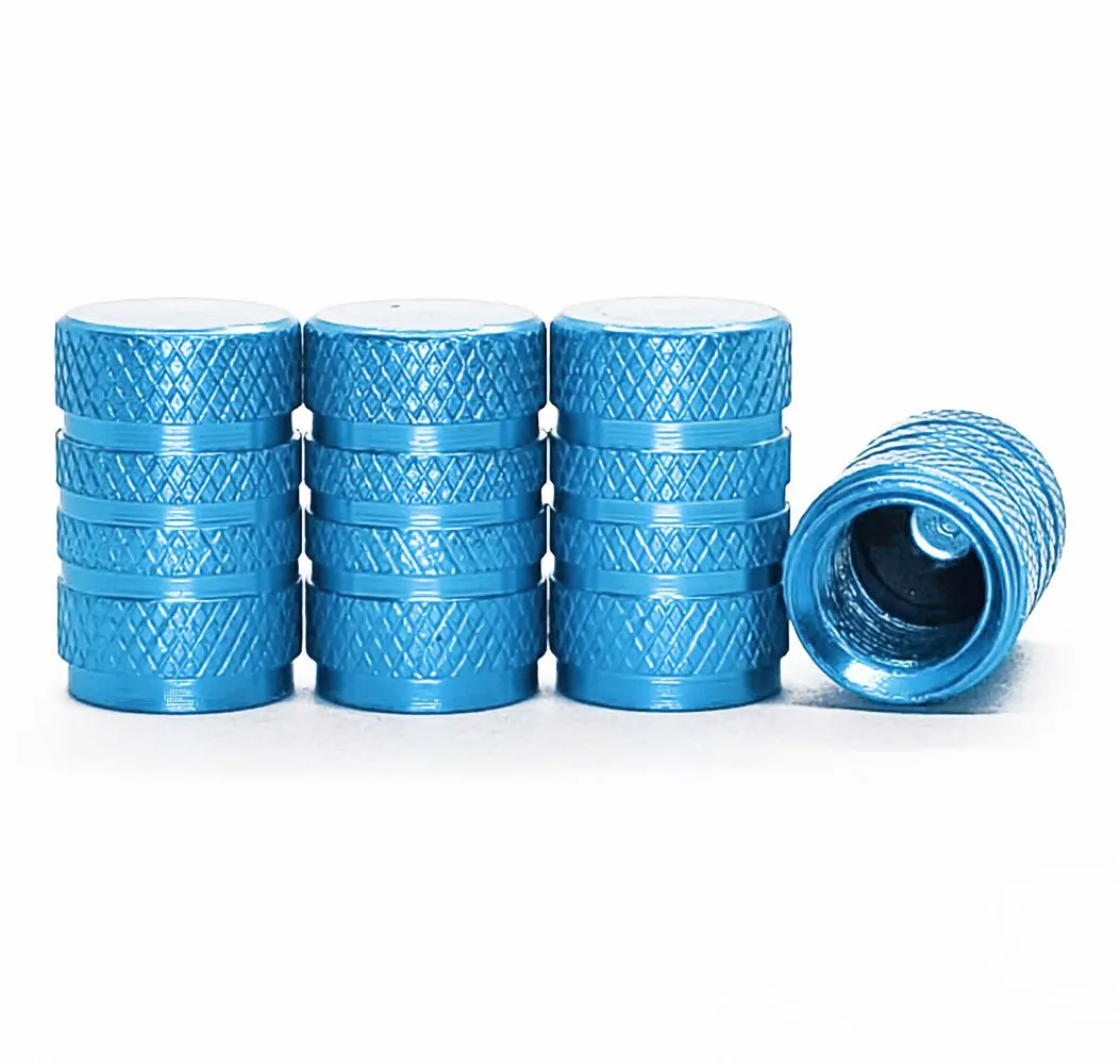 Light Blue Barrel Aluminum Tire Valve Caps - Sets Of 4, 8, 12 Or 20 - Universal, Fits On All Vehicles 1