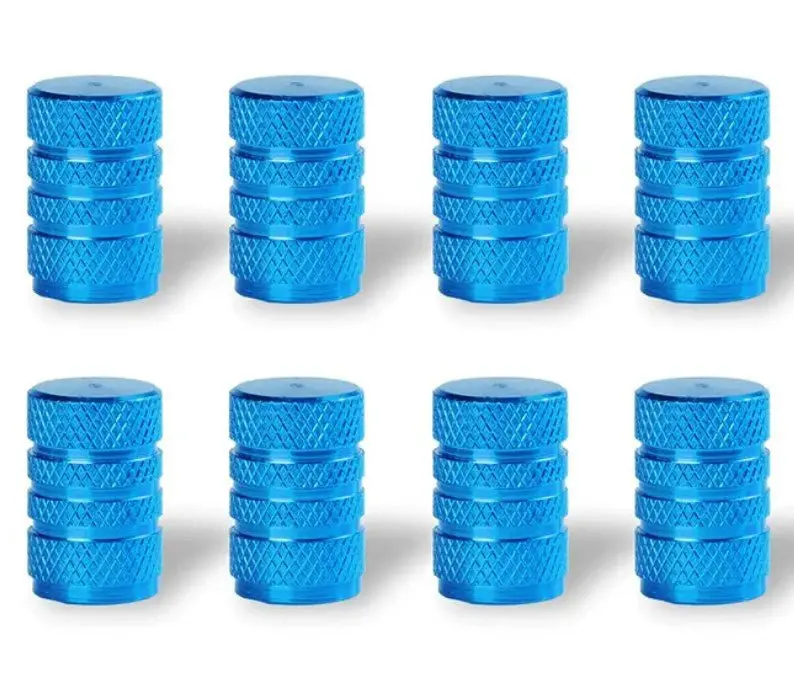 Light Blue Barrel Aluminum Tire Valve Caps - Sets Of 4, 8, 12 Or 20 - Universal, Fits On All Vehicles 4