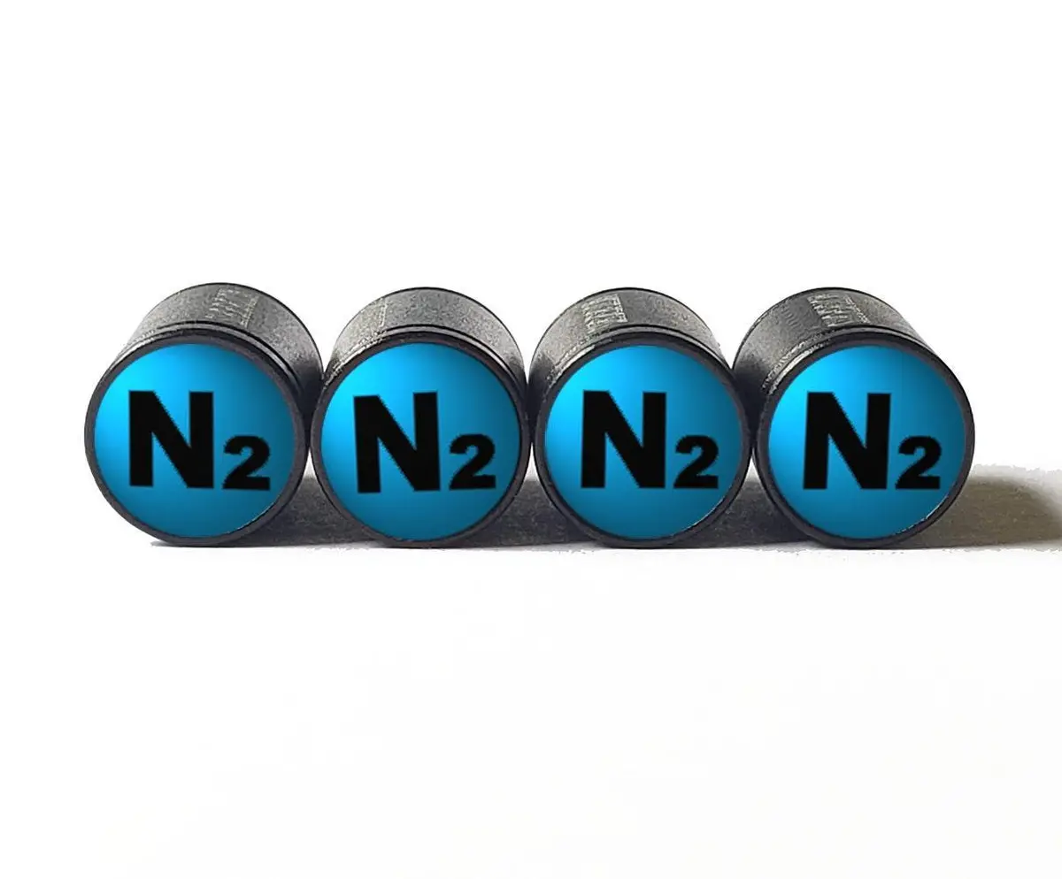 Light Blue N2 Nitrogen Tire Valve Caps - Black Aluminum - Type 1 1