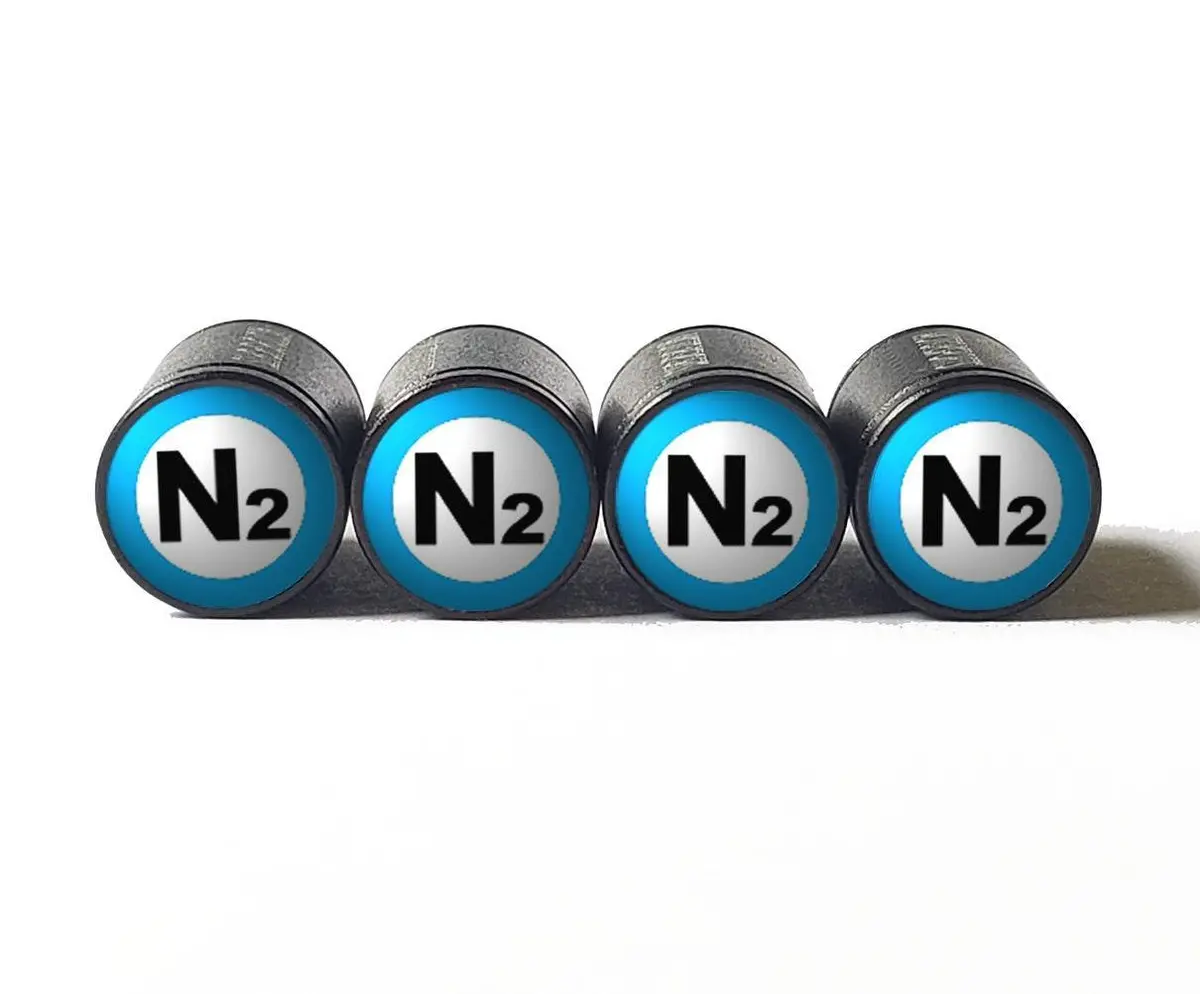 Light Blue N2 Nitrogen Tire Valve Stem Caps - Black Aluminum - Type 2 1