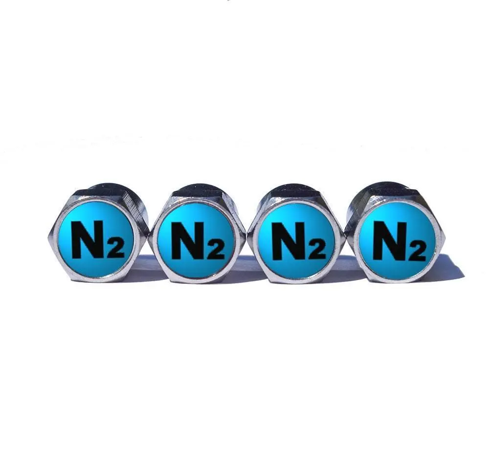 Light Blue N2 Nitrogen Tire Valve Caps (Style 1) - Chrome Coated - Universal 1