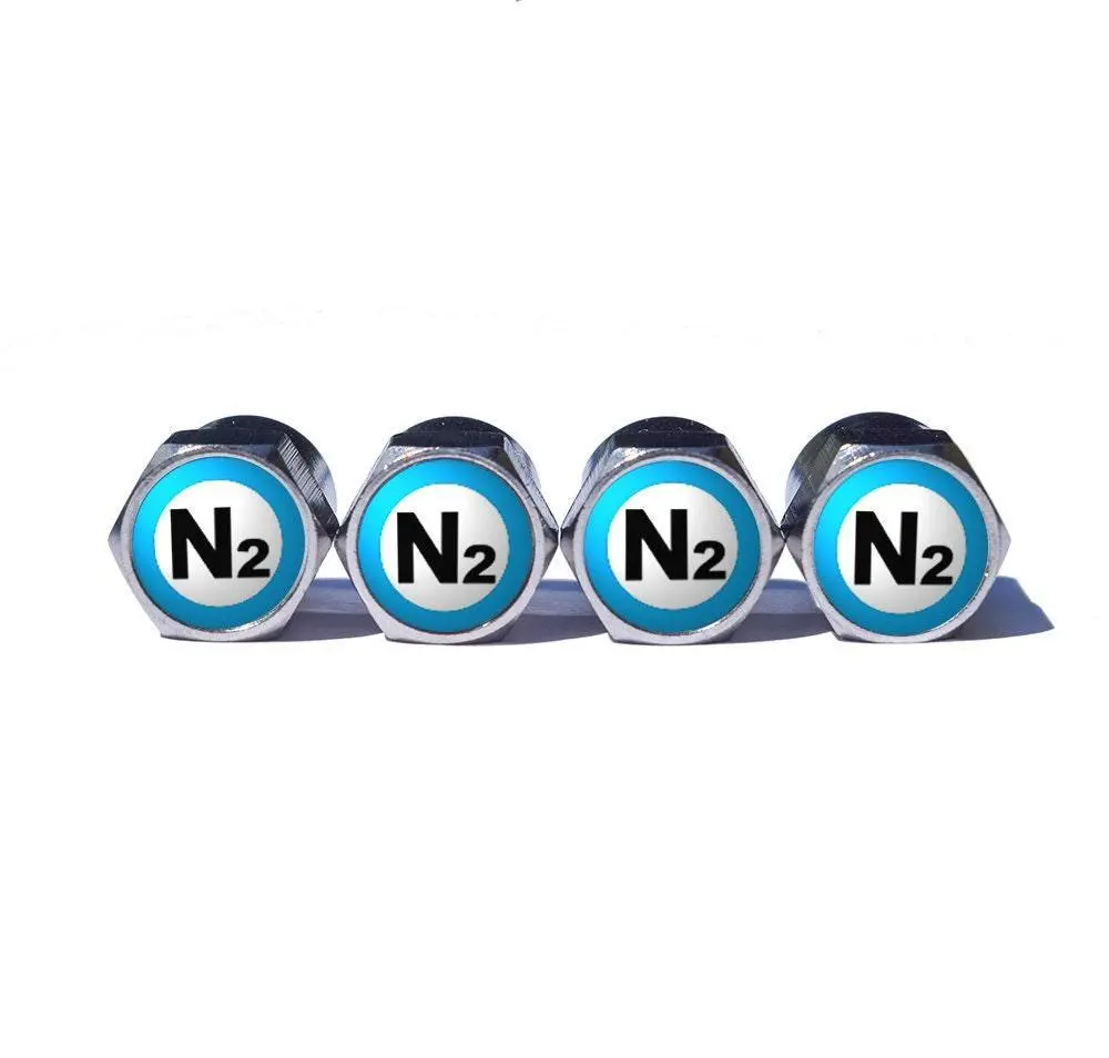Light Blue N2 Nitrogen Tire Valve Caps (Style 2) - Chrome Coated - Universal 1
