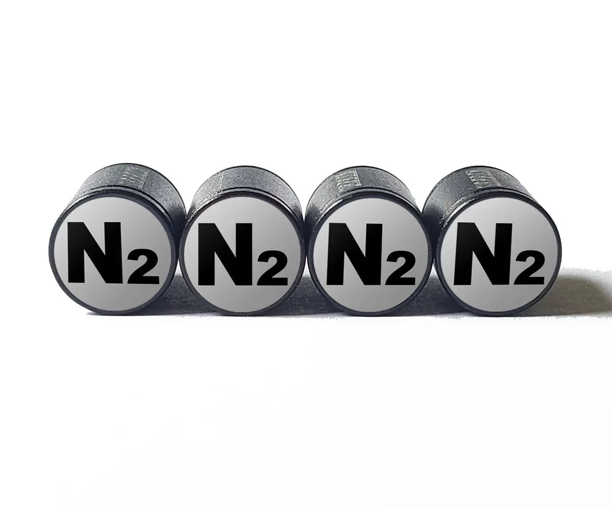 Light Gray N2 Nitrogen Tire Valve Stem Caps - Black Aluminum - Universal 1
