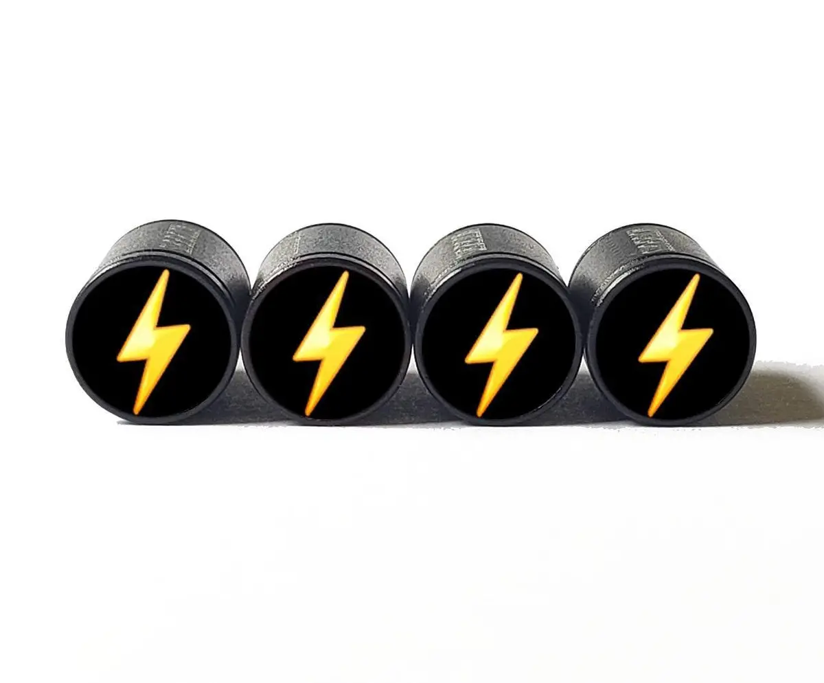 Lightning Bolt Tire Valve Caps - Black Aluminum - Set Of Four 1