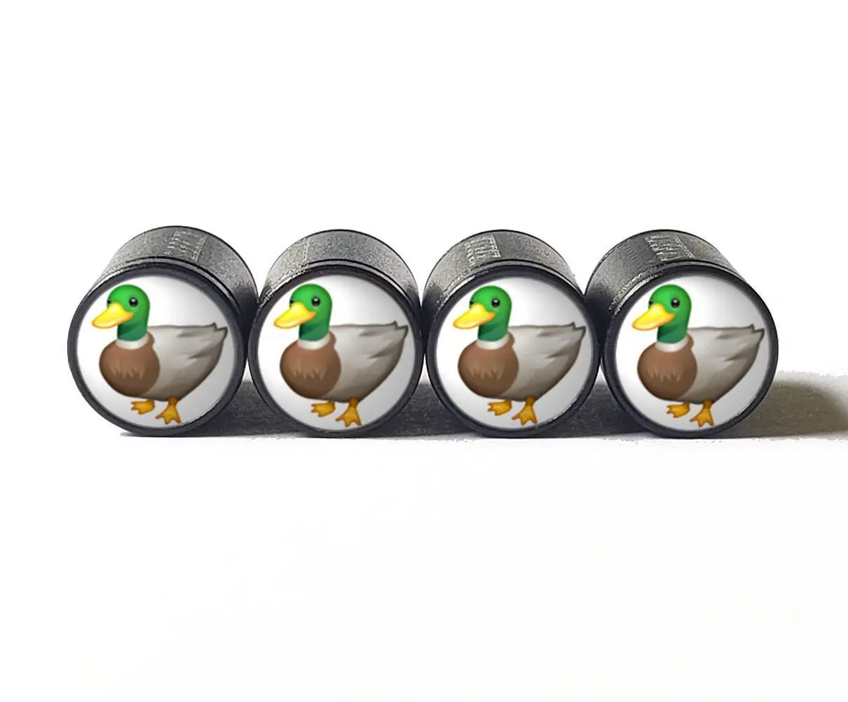 Mallard Duck Emoji Tire Valve Stem Caps - Black Aluminum - Set Of Four 1
