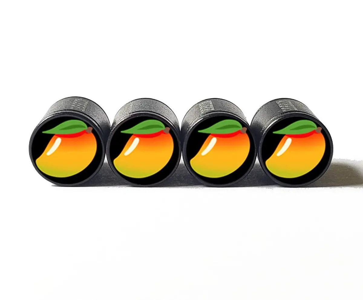 Mango Emoji Tire Valve Stem Caps - Black Aluminum - Set Of Four 1