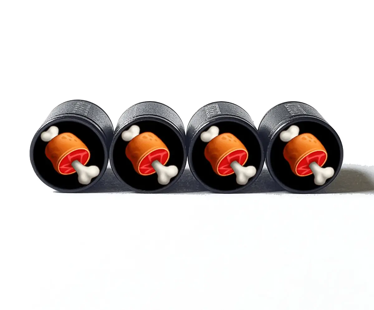 Meat On The Bone Emoji Tire Valve Caps - Black Aluminum - Set Of Four 1