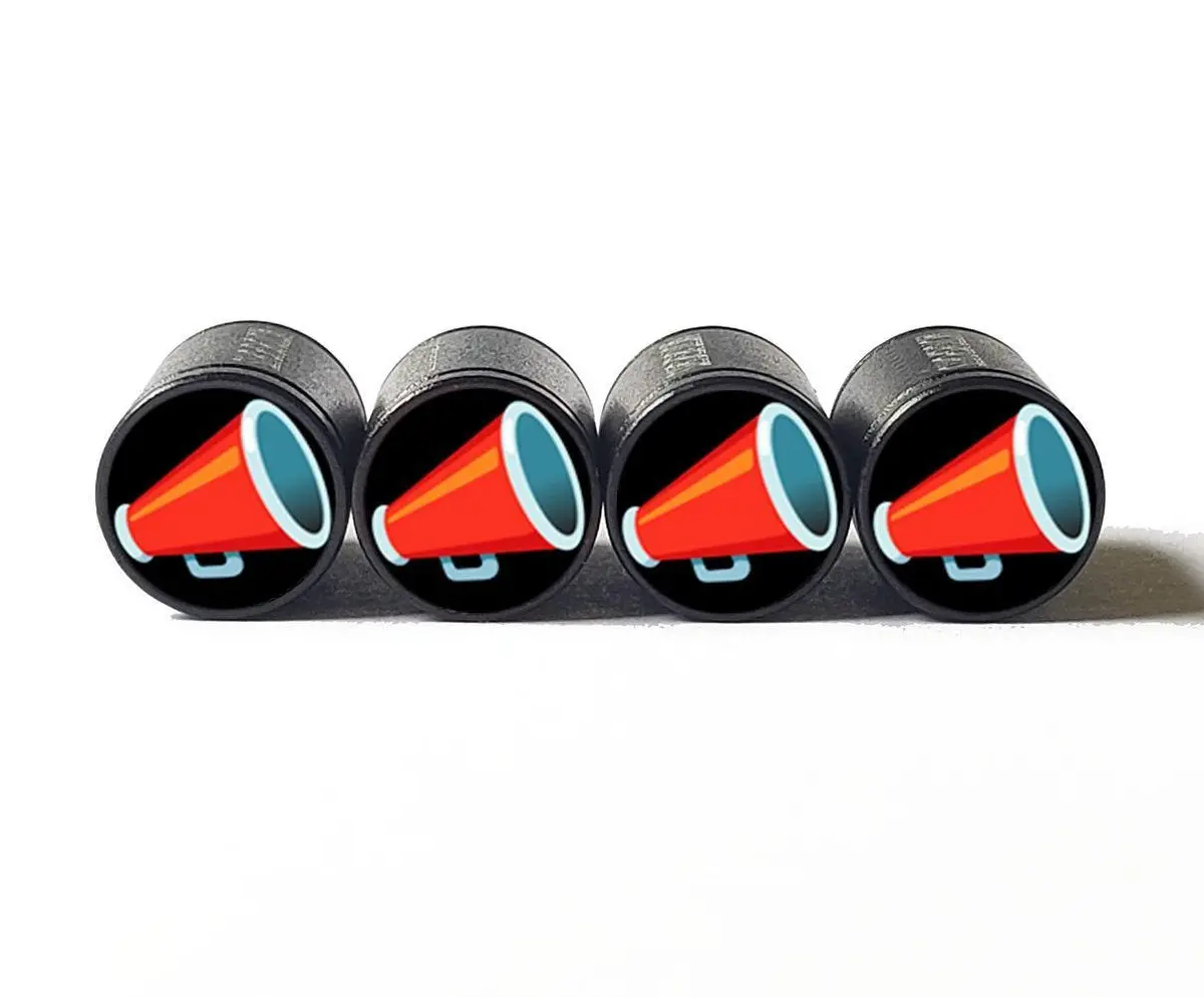Megaphone Emoji Tire Valve Caps - Black Aluminum - Set Of Four 1