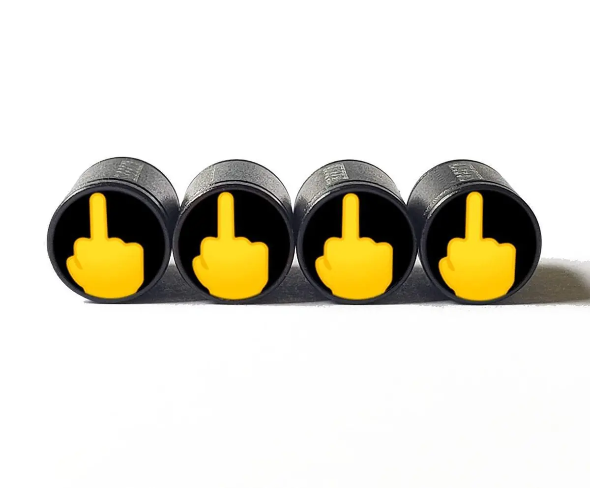 Middle Finger Tire Valve Caps - Black Aluminum - Set Of Four 1