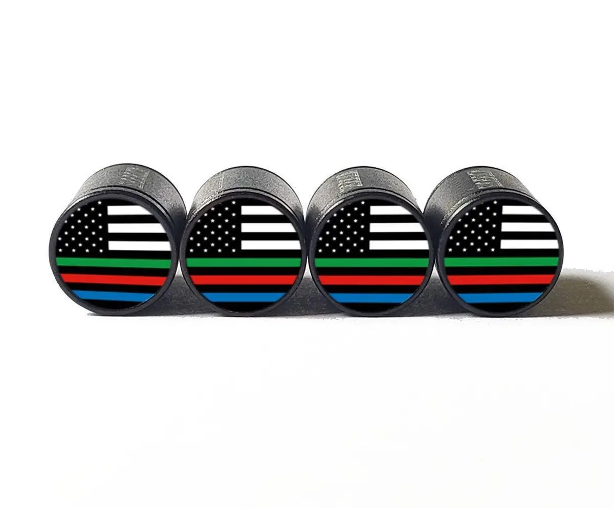 Military, Fire, Police American Flag Tire Valve Caps - Set Of Four 1