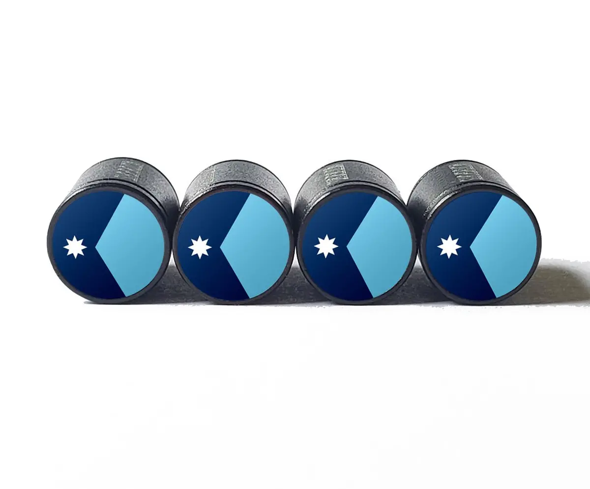 Minnesota State Flag Tire Valve Caps - Black Aluminum - Set Of Four 1