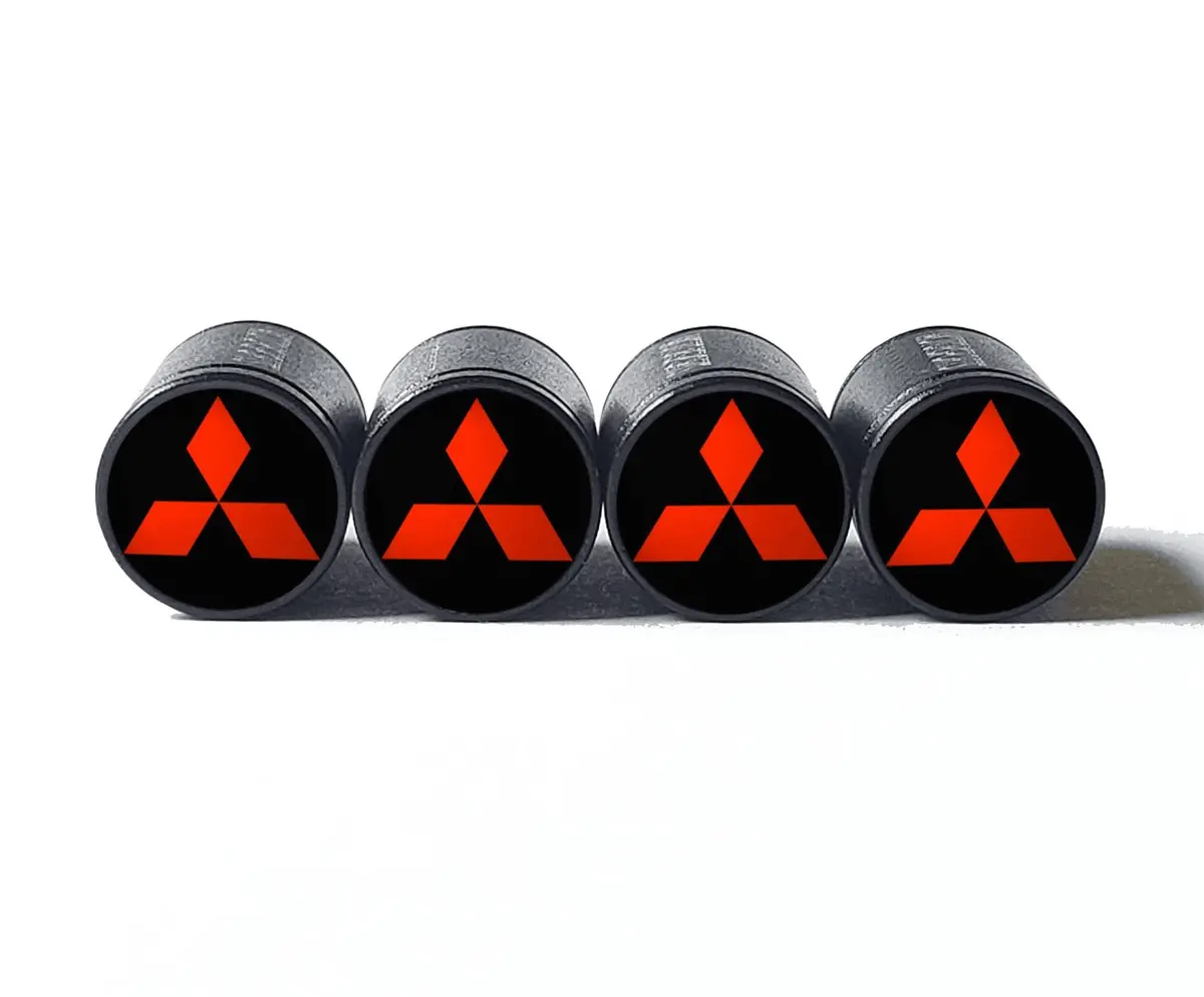 Mitsubishi Auto Logo Tire Valve Caps - Black Aluminum - Set Of Four 1