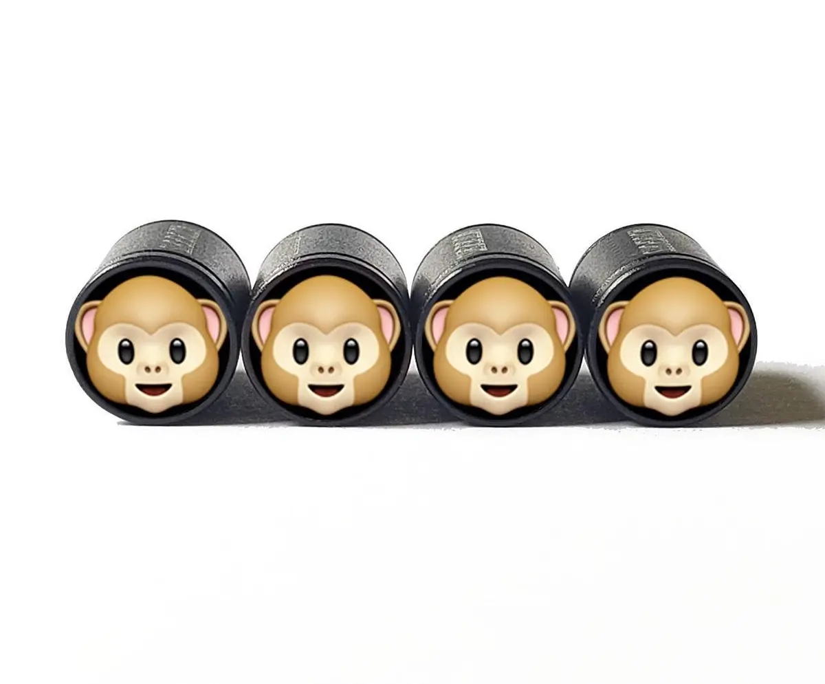 Monkey Face Emoji (Style 1) Tire Valve Caps - Aluminum - Set Of Four 1