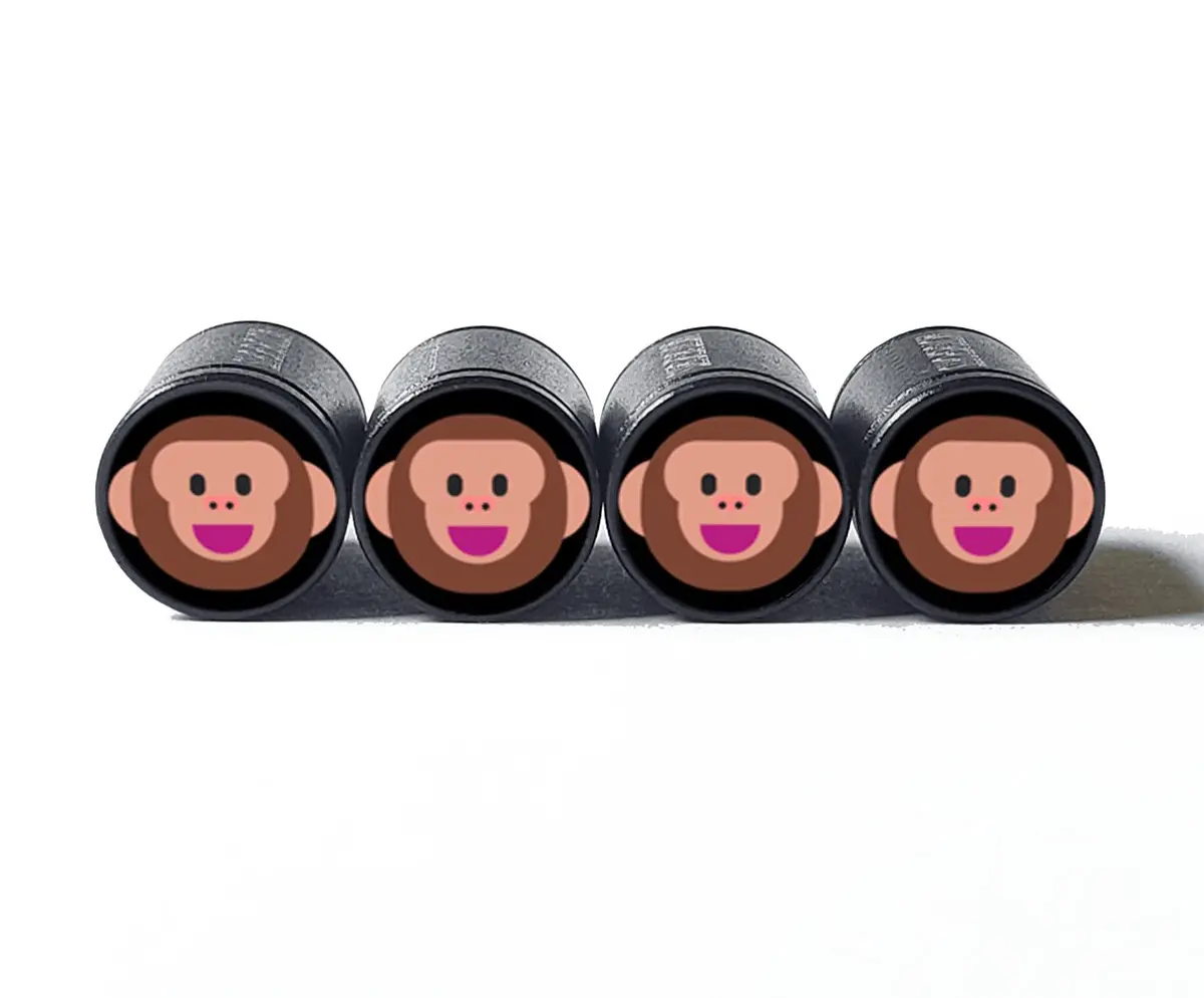 Monkey Face Emoji (Style 2) Tire Valve Caps - Aluminum - Set Of Four 1