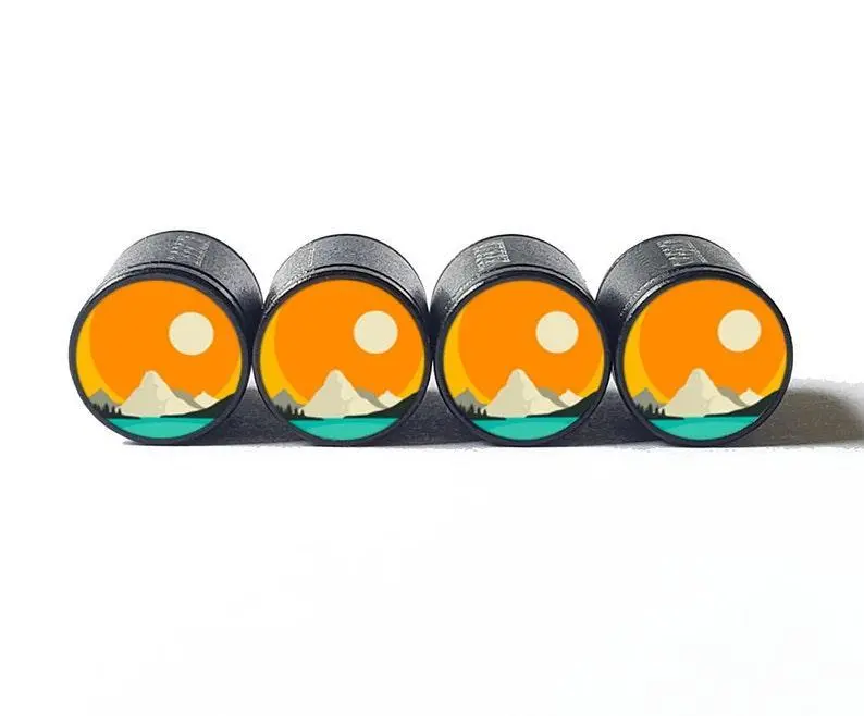 Mountain Range (Style 2) Tire Valve Caps - Black Aluminum - Set Of Four 1