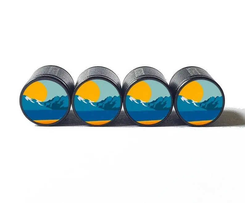 Mountain Range (Style 4) Tire Valve Caps - Black Aluminum - Set Of 4 1
