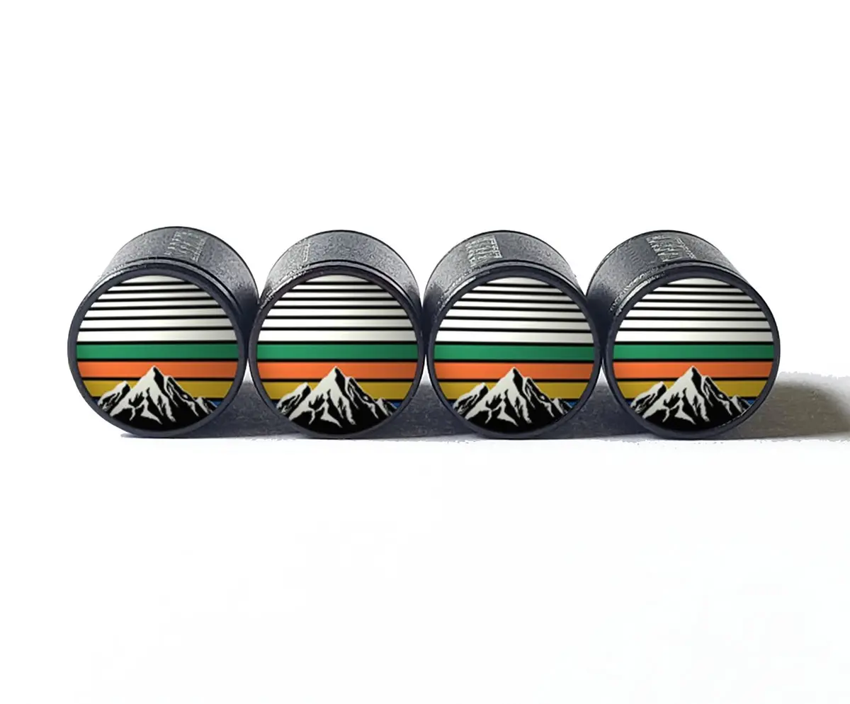 Mountain Range (Style 5) Tire Valve Caps - Black Aluminum - Set Of Four 1