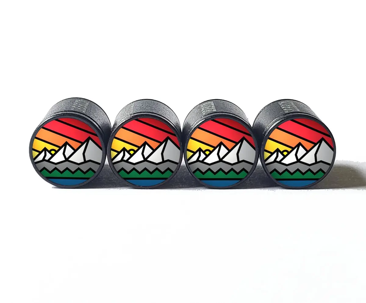 Mountain Range (Style 6) Tire Valve Caps - Black Aluminum - Set Of Four 1