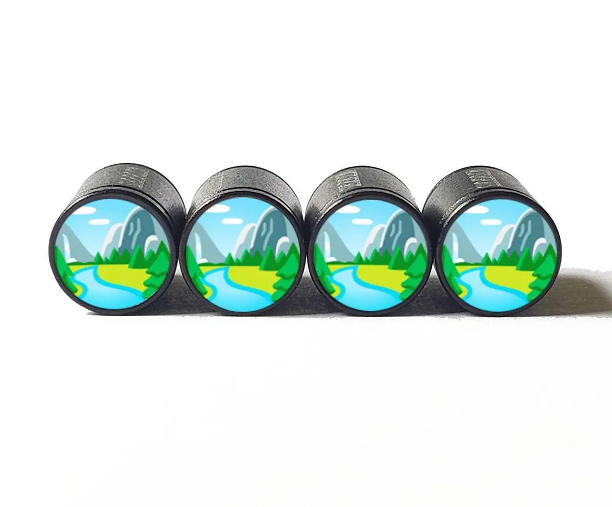 Mountain River Nature Emoji Tire Valve Caps - Aluminum - Set Of Four 1